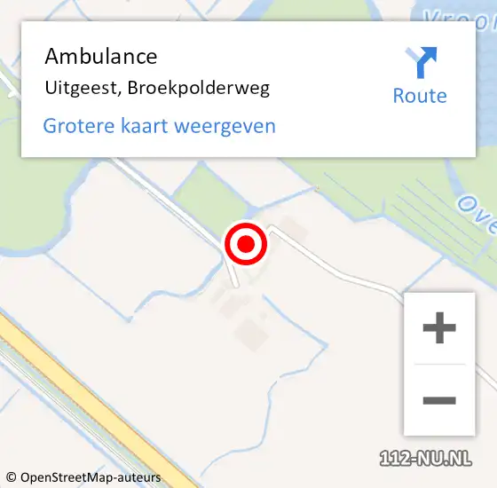 Locatie op kaart van de 112 melding: Ambulance Uitgeest, Broekpolderweg op 5 maart 2023 05:43