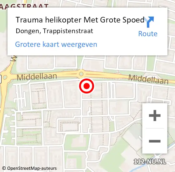 Locatie op kaart van de 112 melding: Trauma helikopter Met Grote Spoed Naar Dongen, Trappistenstraat op 5 maart 2023 07:24