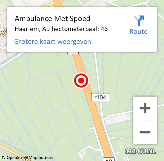 Locatie op kaart van de 112 melding: Ambulance Met Spoed Naar Haarlem, A9 hectometerpaal: 46 op 5 maart 2023 07:44