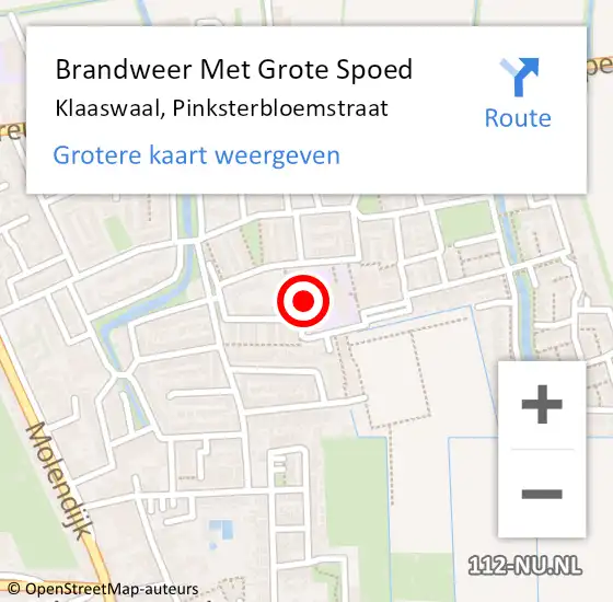 Locatie op kaart van de 112 melding: Brandweer Met Grote Spoed Naar Klaaswaal, Pinksterbloemstraat op 5 maart 2023 08:55