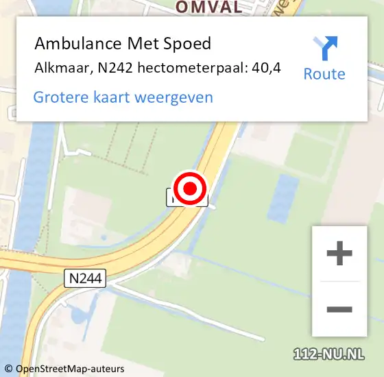 Locatie op kaart van de 112 melding: Ambulance Met Spoed Naar Alkmaar, N242 hectometerpaal: 40,4 op 5 maart 2023 08:56