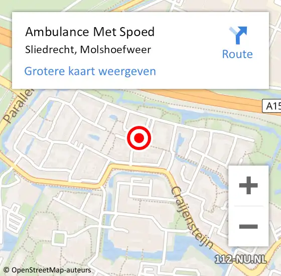 Locatie op kaart van de 112 melding: Ambulance Met Spoed Naar Sliedrecht, Molshoefweer op 5 maart 2023 09:24