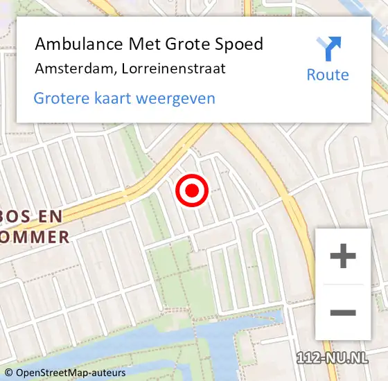 Locatie op kaart van de 112 melding: Ambulance Met Grote Spoed Naar Amsterdam, Lorreinenstraat op 5 maart 2023 09:47