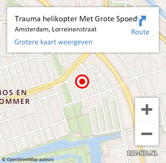 Locatie op kaart van de 112 melding: Trauma helikopter Met Grote Spoed Naar Amsterdam, Lorreinenstraat op 5 maart 2023 09:48