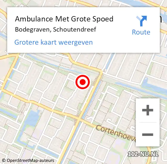 Locatie op kaart van de 112 melding: Ambulance Met Grote Spoed Naar Bodegraven, Schoutendreef op 5 maart 2023 10:35