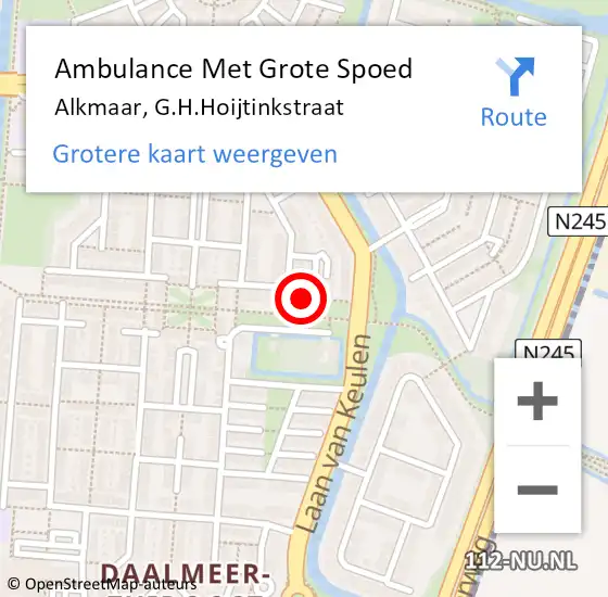 Locatie op kaart van de 112 melding: Ambulance Met Grote Spoed Naar Alkmaar, G.H.Hoijtinkstraat op 5 maart 2023 10:54