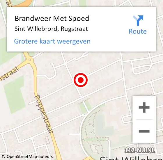 Locatie op kaart van de 112 melding: Brandweer Met Spoed Naar Sint Willebrord, Rugstraat op 5 maart 2023 11:18