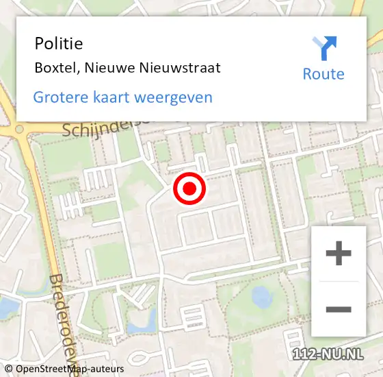 Locatie op kaart van de 112 melding: Politie Boxtel, Nieuwe Nieuwstraat op 5 maart 2023 11:40