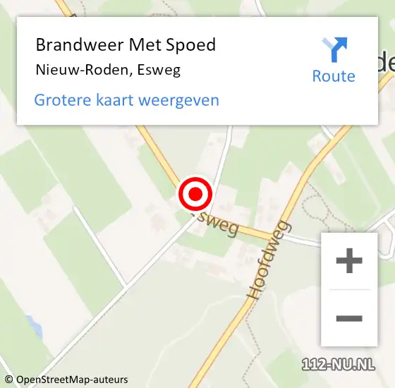 Locatie op kaart van de 112 melding: Brandweer Met Spoed Naar Nieuw-Roden, Esweg op 5 maart 2023 11:45