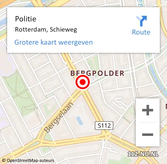 Locatie op kaart van de 112 melding: Politie Rotterdam, Schieweg op 5 maart 2023 12:13