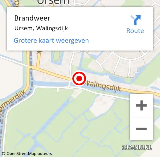 Locatie op kaart van de 112 melding: Brandweer Ursem, Walingsdijk op 5 maart 2023 13:37