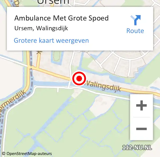 Locatie op kaart van de 112 melding: Ambulance Met Grote Spoed Naar Ursem, Walingsdijk op 5 maart 2023 13:39
