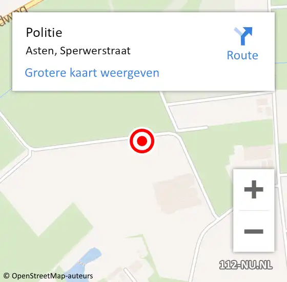 Locatie op kaart van de 112 melding: Politie Asten, Sperwerstraat op 5 maart 2023 14:14