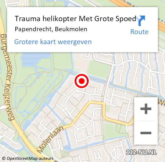 Locatie op kaart van de 112 melding: Trauma helikopter Met Grote Spoed Naar Papendrecht, Beukmolen op 5 maart 2023 15:09