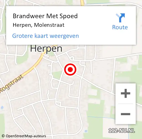 Locatie op kaart van de 112 melding: Brandweer Met Spoed Naar Herpen, Molenstraat op 5 maart 2023 15:23