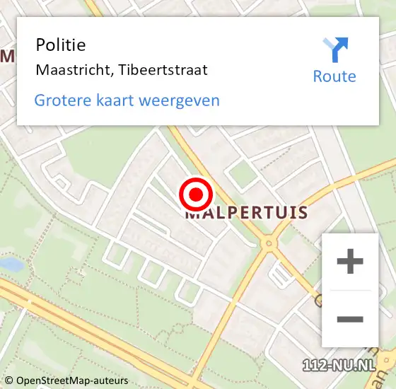 Locatie op kaart van de 112 melding: Politie Maastricht, Tibeertstraat op 5 maart 2023 15:32
