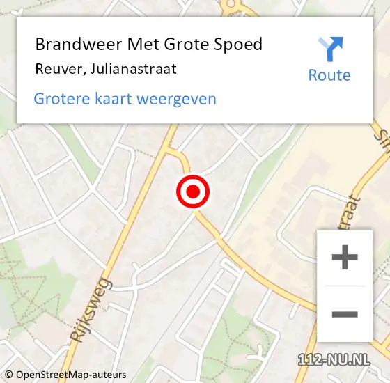 Locatie op kaart van de 112 melding: Brandweer Met Grote Spoed Naar Reuver, Julianastraat op 5 maart 2023 16:29