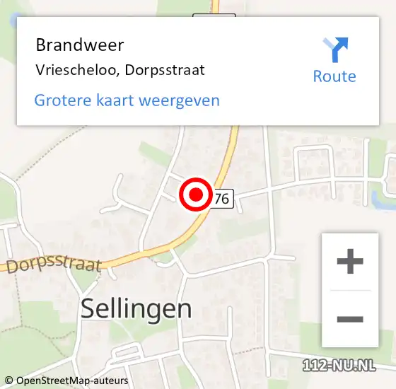 Locatie op kaart van de 112 melding: Brandweer Vriescheloo, Dorpsstraat op 5 maart 2023 17:35