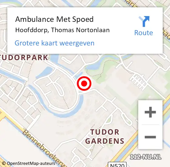 Locatie op kaart van de 112 melding: Ambulance Met Spoed Naar Hoofddorp, Thomas Nortonlaan op 5 maart 2023 18:08