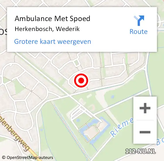 Locatie op kaart van de 112 melding: Ambulance Met Spoed Naar Herkenbosch, Wederik op 5 maart 2023 18:31