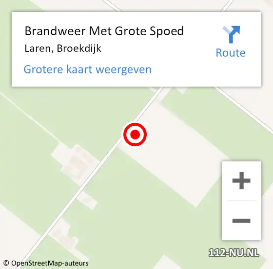 Locatie op kaart van de 112 melding: Brandweer Met Grote Spoed Naar Laren, Broekdijk op 5 maart 2023 18:53