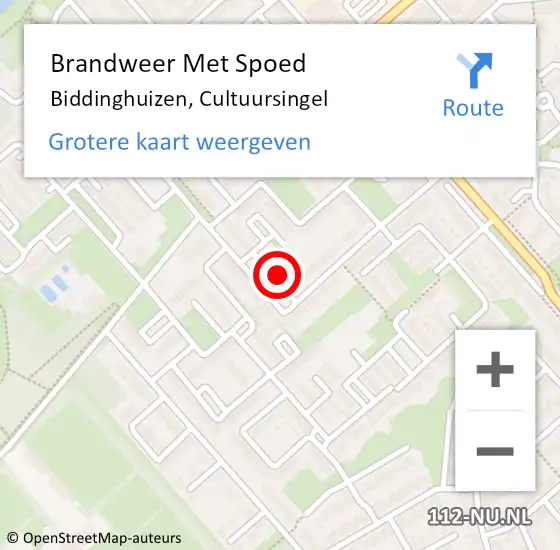 Locatie op kaart van de 112 melding: Brandweer Met Spoed Naar Biddinghuizen, Cultuursingel op 5 maart 2023 18:54