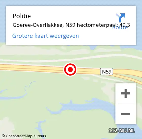 Locatie op kaart van de 112 melding: Politie Goeree-Overflakkee, N59 hectometerpaal: 49,3 op 5 maart 2023 19:11