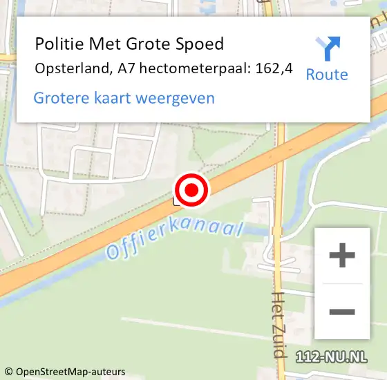 Locatie op kaart van de 112 melding: Politie Met Grote Spoed Naar Opsterland, A7 hectometerpaal: 162,4 op 5 maart 2023 19:56