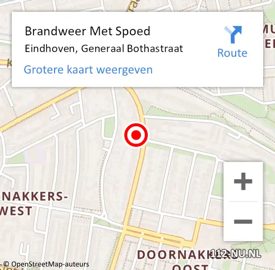 Locatie op kaart van de 112 melding: Brandweer Met Spoed Naar Eindhoven, Generaal Bothastraat op 5 maart 2023 19:57