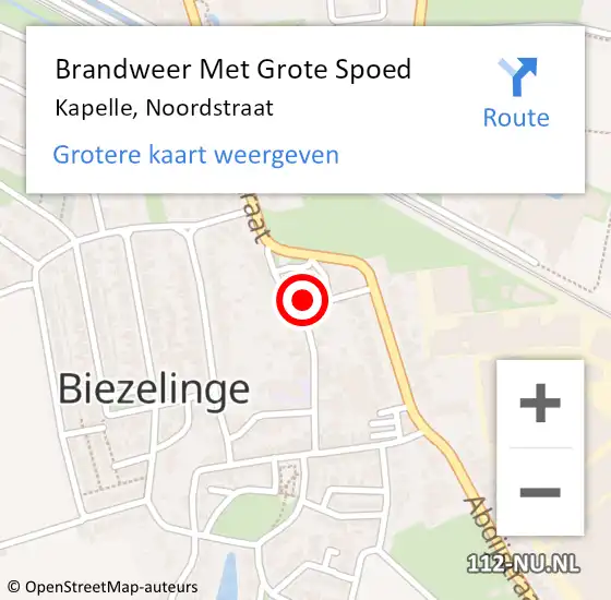 Locatie op kaart van de 112 melding: Brandweer Met Grote Spoed Naar Kapelle, Noordstraat op 5 maart 2023 20:19