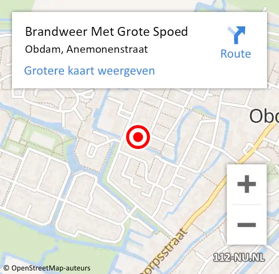 Locatie op kaart van de 112 melding: Brandweer Met Grote Spoed Naar Obdam, Anemonenstraat op 11 oktober 2013 19:41