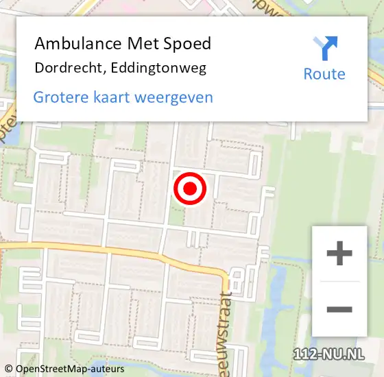 Locatie op kaart van de 112 melding: Ambulance Met Spoed Naar Dordrecht, Eddingtonweg op 5 maart 2023 20:55