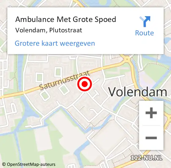 Locatie op kaart van de 112 melding: Ambulance Met Grote Spoed Naar Volendam, Plutostraat op 5 maart 2023 21:09