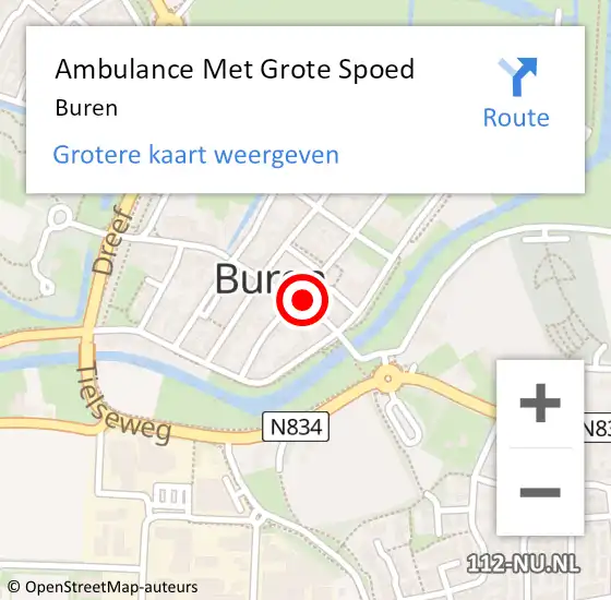 Locatie op kaart van de 112 melding: Ambulance Met Grote Spoed Naar Buren op 5 maart 2023 21:14