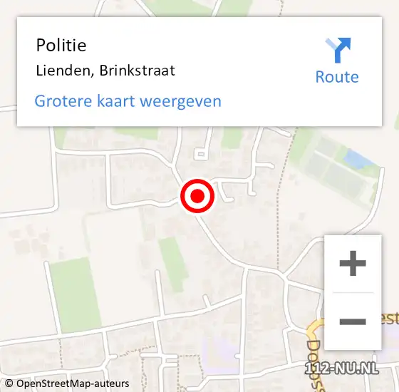 Locatie op kaart van de 112 melding: Politie Lienden, Brinkstraat op 5 maart 2023 22:03