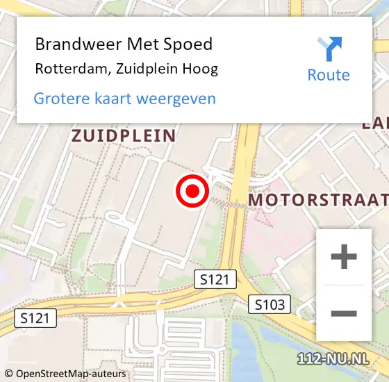 Locatie op kaart van de 112 melding: Brandweer Met Spoed Naar Rotterdam, Zuidplein Hoog op 5 maart 2023 22:46