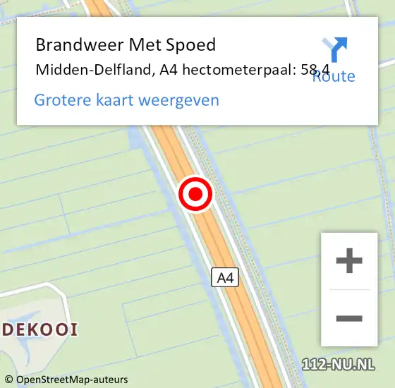 Locatie op kaart van de 112 melding: Brandweer Met Spoed Naar Midden-Delfland, A4 hectometerpaal: 58,4 op 5 maart 2023 22:58