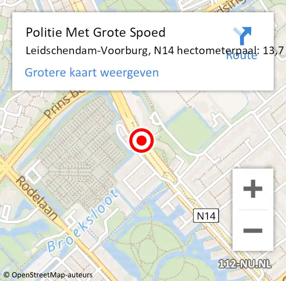 Locatie op kaart van de 112 melding: Politie Met Grote Spoed Naar Leidschendam-Voorburg, N14 hectometerpaal: 13,7 op 5 maart 2023 22:58