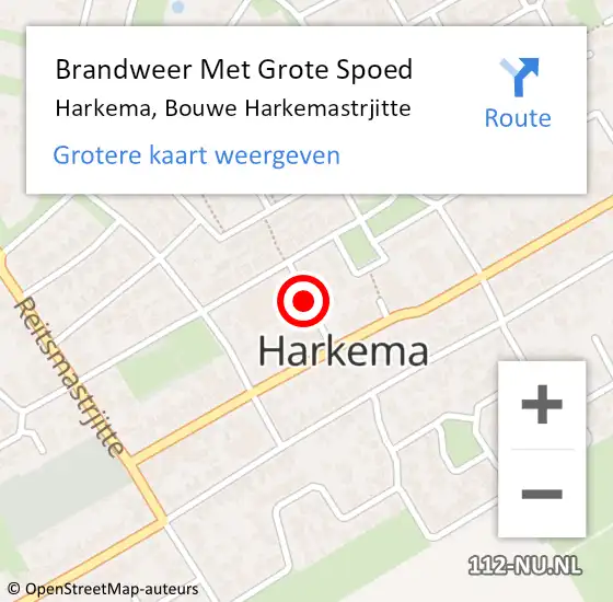 Locatie op kaart van de 112 melding: Brandweer Met Grote Spoed Naar Harkema, Bouwe Harkemastrjitte op 17 augustus 2014 22:40