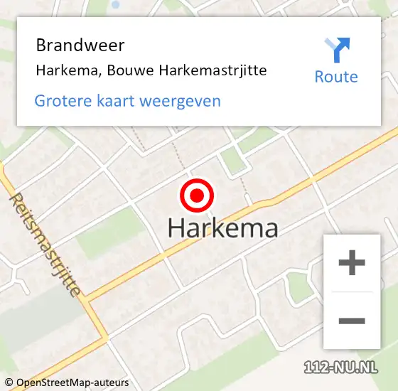 Locatie op kaart van de 112 melding: Brandweer Harkema, Bouwe Harkemastrjitte op 17 augustus 2014 22:41