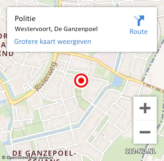 Locatie op kaart van de 112 melding: Politie Westervoort, De Ganzenpoel op 5 maart 2023 23:58