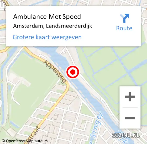 Locatie op kaart van de 112 melding: Ambulance Met Spoed Naar Amsterdam, Landsmeerderdijk op 6 maart 2023 00:31