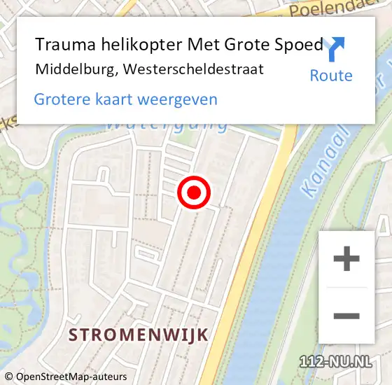 Locatie op kaart van de 112 melding: Trauma helikopter Met Grote Spoed Naar Middelburg, Westerscheldestraat op 6 maart 2023 00:36