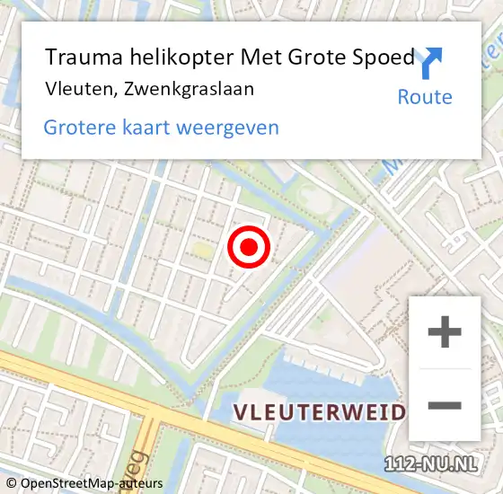 Locatie op kaart van de 112 melding: Trauma helikopter Met Grote Spoed Naar Vleuten, Zwenkgraslaan op 6 maart 2023 00:51
