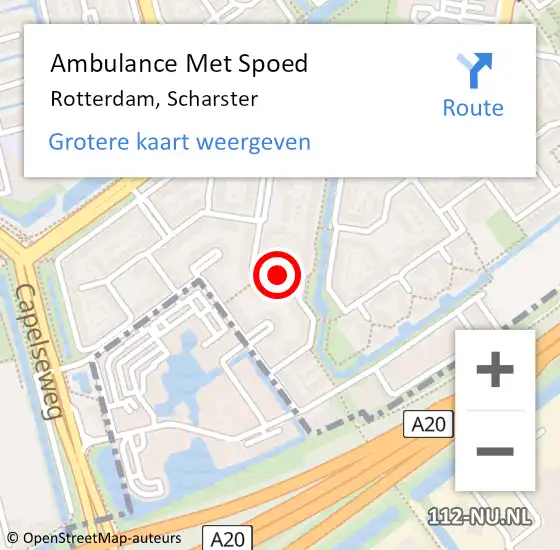 Locatie op kaart van de 112 melding: Ambulance Met Spoed Naar Rotterdam, Scharster op 6 maart 2023 01:04