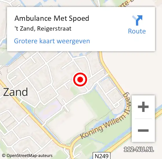 Locatie op kaart van de 112 melding: Ambulance Met Spoed Naar 't Zand, Reigerstraat op 6 maart 2023 02:12