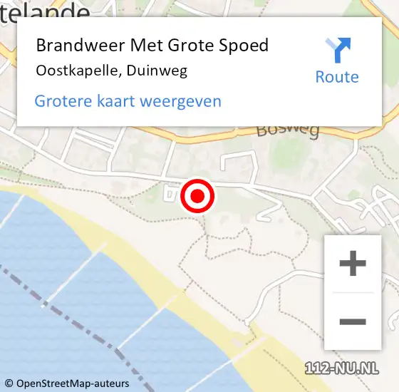 Locatie op kaart van de 112 melding: Brandweer Met Grote Spoed Naar Oostkapelle, Duinweg op 6 maart 2023 04:30