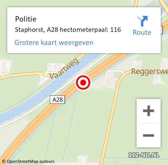 Locatie op kaart van de 112 melding: Politie Meppel, A28 hectometerpaal: 116 op 6 maart 2023 05:50