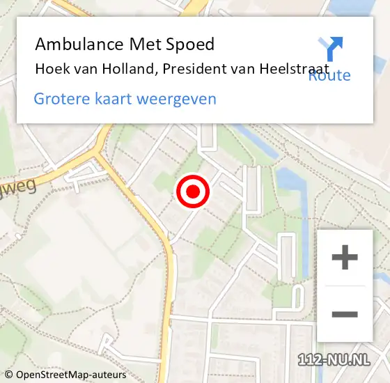 Locatie op kaart van de 112 melding: Ambulance Met Spoed Naar Hoek van Holland, President van Heelstraat op 6 maart 2023 06:13