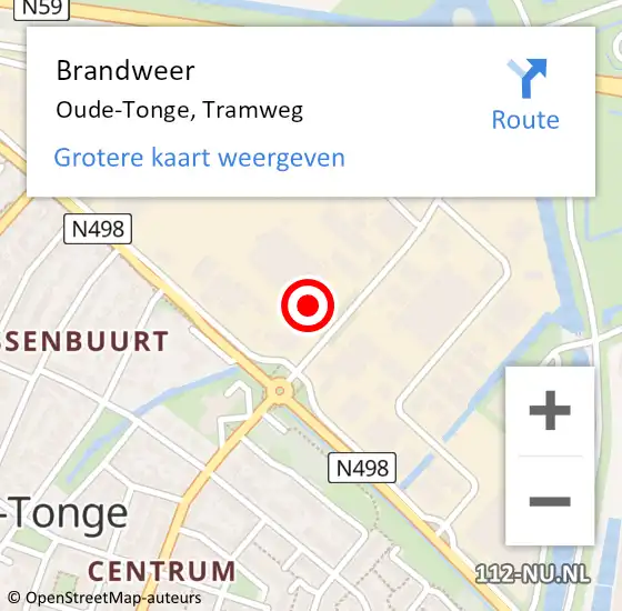 Locatie op kaart van de 112 melding: Brandweer Oude-Tonge, Tramweg op 6 maart 2023 07:13